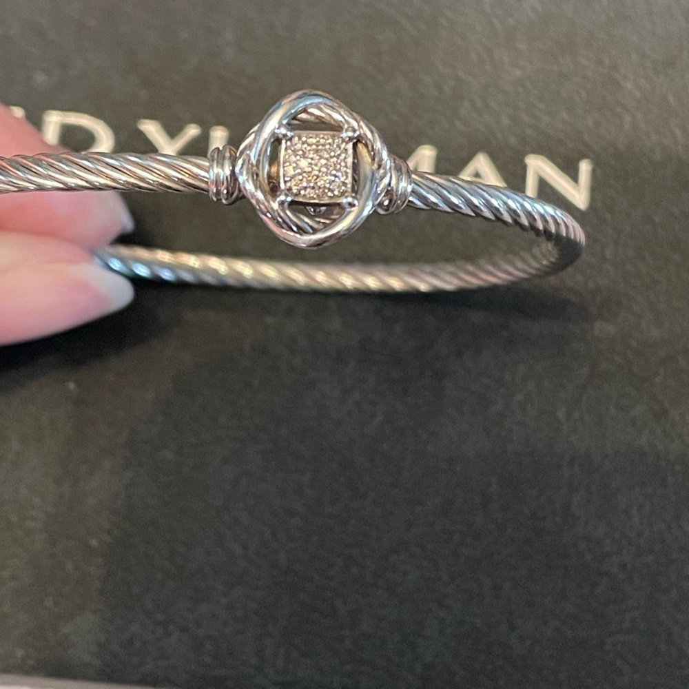 David Yurman Silver Cable Bracelet with Pavé Diamond Circle Accent